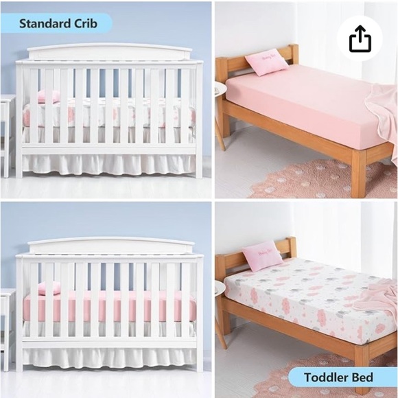 TILLYOU 1 Pink 1 white/pink Fitted Crib Sheets 28inx52in x 8in 100% Cotton, New - Picture 11 of 16
